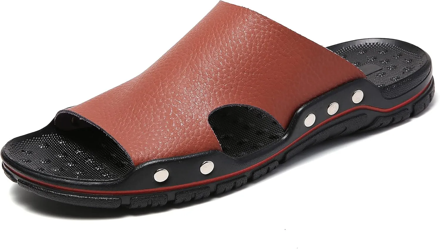Men's Summer Leather Slide Sandals Open Toe Beach Slippers Shoes