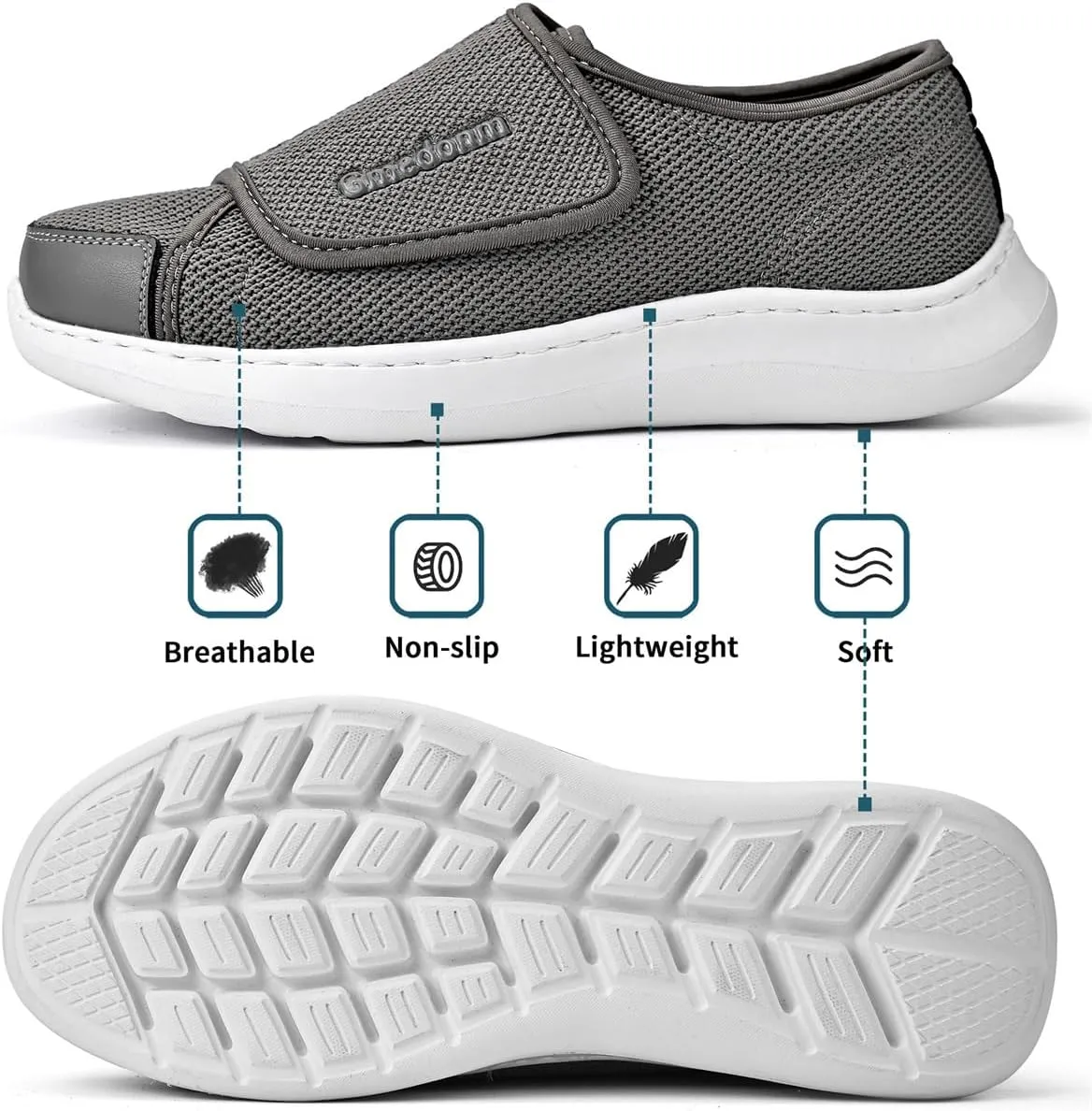 Men's Wide Width Shoes with Easy Put On Adjustable Lightweight for Diabetic Edema Bunions Arthritis Swollen Feet Elderly Walking Widening Shoes