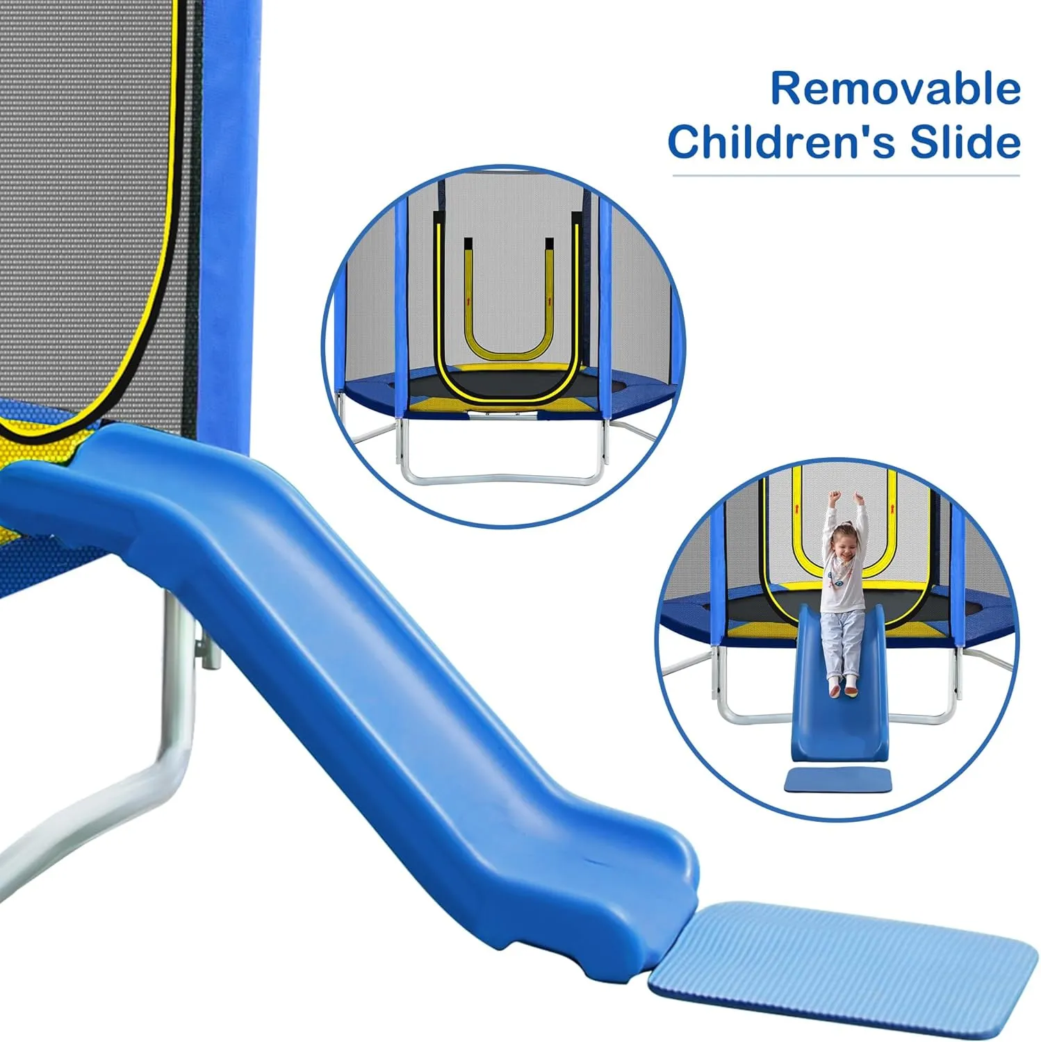 Merax 7ft Kids Trampoline with Slide,Enclosure Net and Ladder, Climb ‘n Slide Small Toddler Trampoline Indoor Outdoor for Kids