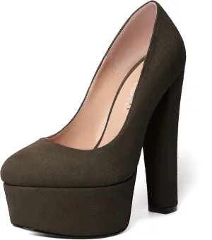 MERRORI Womens Evening Slip On Sexy Round Toe Suede Platform Chunky High Heel Pumps Shoes 6 Inch
