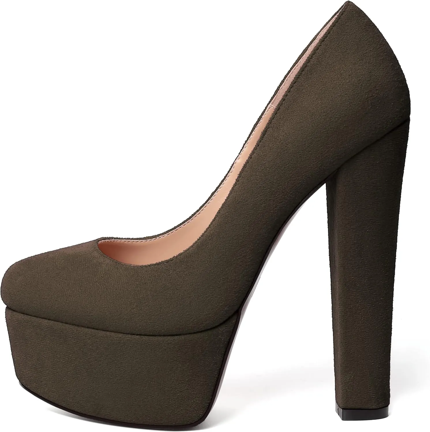 MERRORI Womens Evening Slip On Sexy Round Toe Suede Platform Chunky High Heel Pumps Shoes 6 Inch