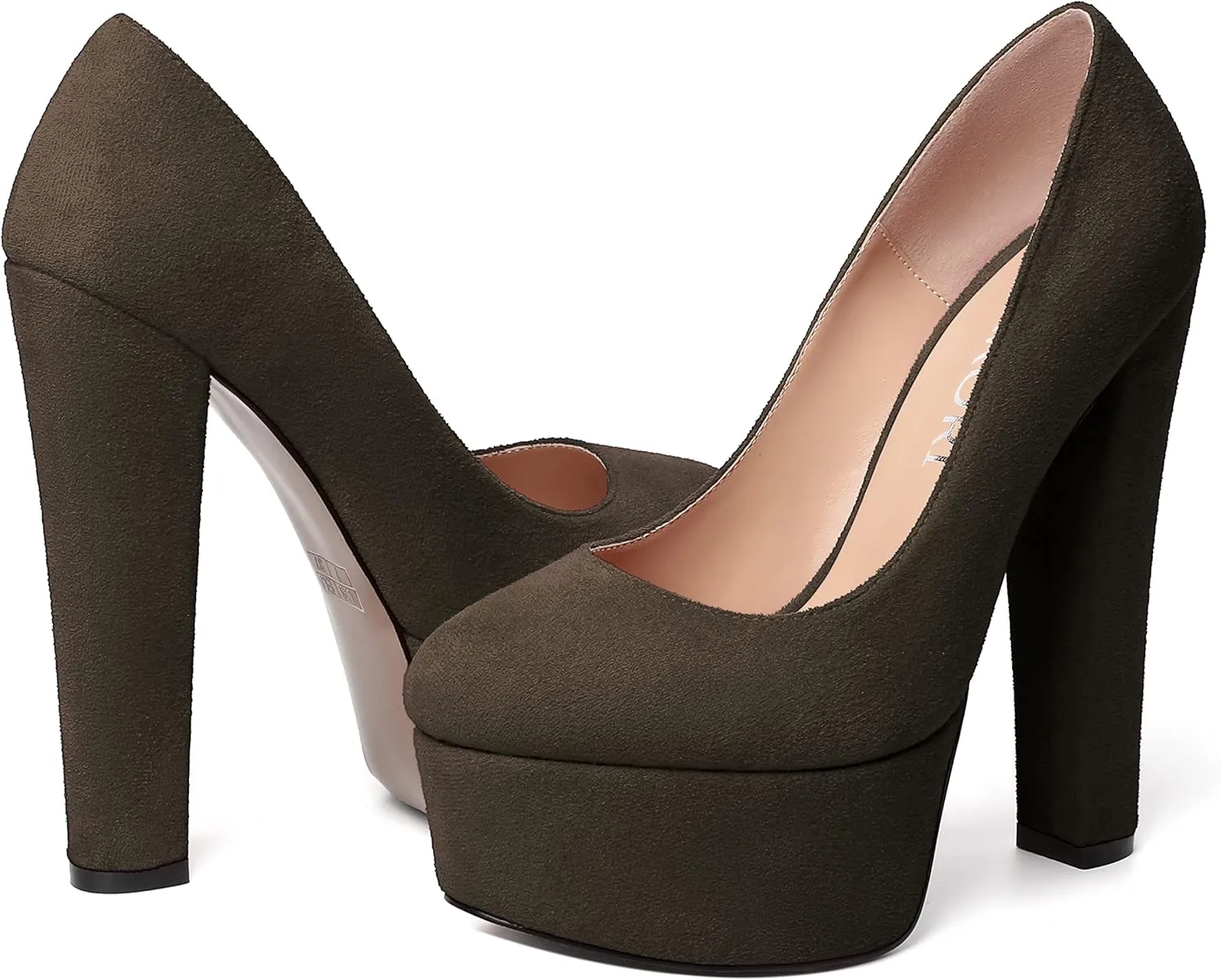 MERRORI Womens Evening Slip On Sexy Round Toe Suede Platform Chunky High Heel Pumps Shoes 6 Inch