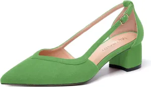 MERRORI Womens Pointed Toe Dress Heels Casual Slip On Suede Office Block Low Heel Pumps Shoes 2 Inch