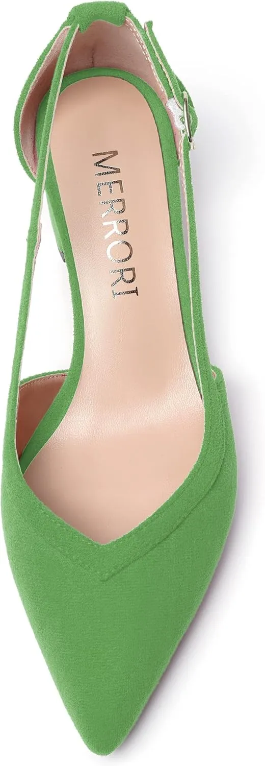 MERRORI Womens Pointed Toe Dress Heels Casual Slip On Suede Office Block Low Heel Pumps Shoes 2 Inch