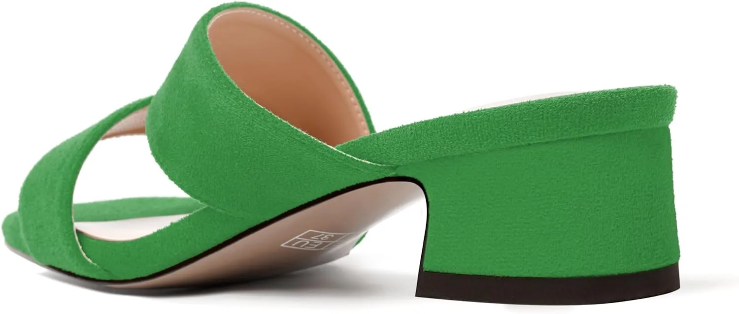 MERRORI Womens Slip On Casual Open Toe Evening Suede Chunky Low Heel Heeled Sandals 1.5 Inch