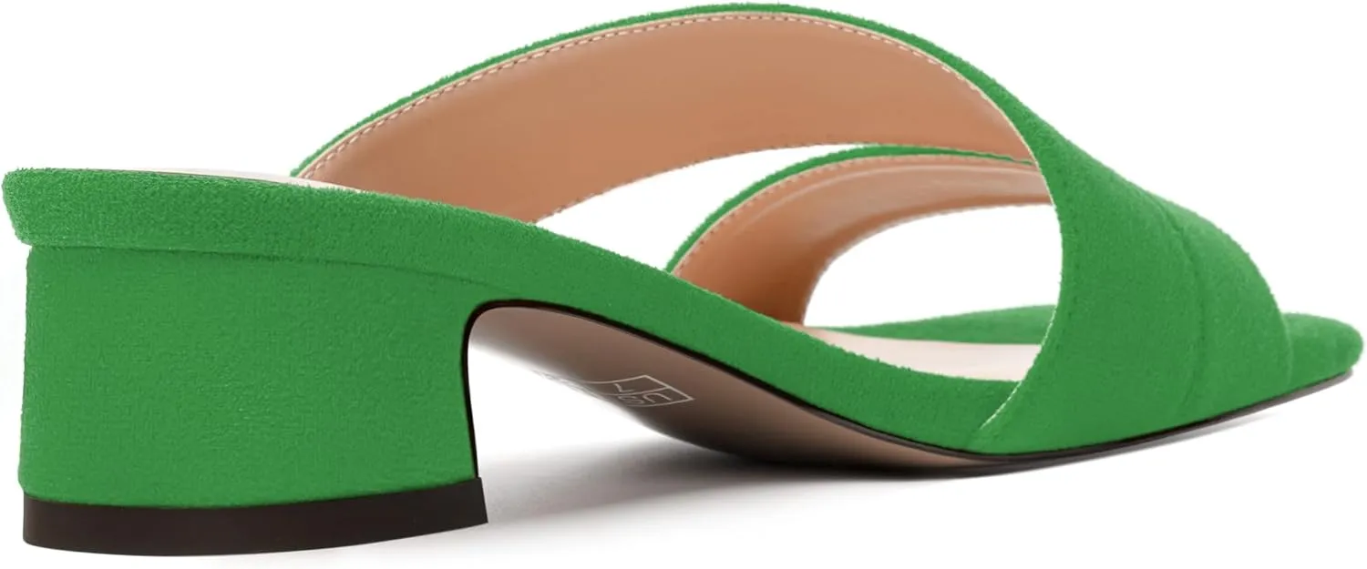 MERRORI Womens Slip On Casual Open Toe Evening Suede Chunky Low Heel Heeled Sandals 1.5 Inch