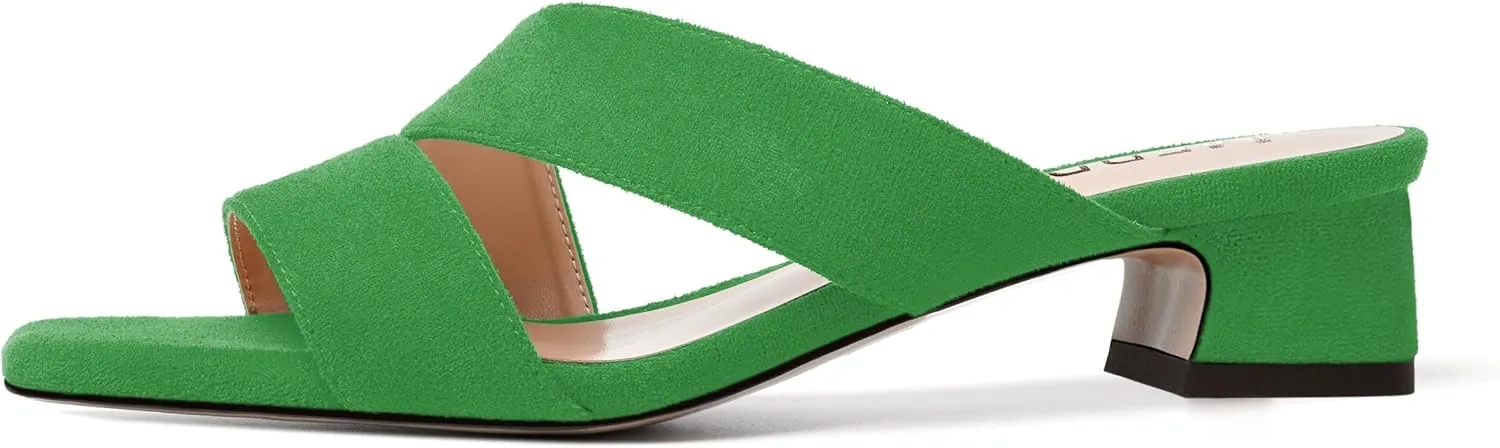 MERRORI Womens Slip On Casual Open Toe Evening Suede Chunky Low Heel Heeled Sandals 1.5 Inch