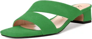 MERRORI Womens Slip On Casual Open Toe Evening Suede Chunky Low Heel Heeled Sandals 1.5 Inch