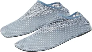 Mesh Ballet Flats Round Toe Shiny Gem Mesh Flats Rhinestone Short Boots Sexy Sandals Cutout Sparkly Comfortable Beach Casual Dress Flats for Women