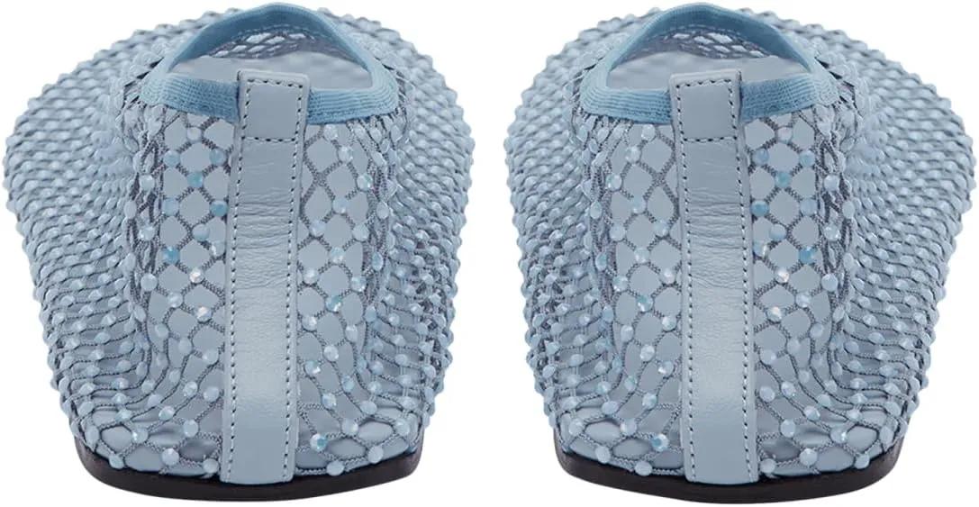 Mesh Ballet Flats Round Toe Shiny Gem Mesh Flats Rhinestone Short Boots Sexy Sandals Cutout Sparkly Comfortable Beach Casual Dress Flats for Women