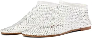 Mesh Ballet Flats Round Toe Shiny Gem Mesh Flats Rhinestone Short Boots Sexy Sandals Cutout Sparkly Comfortable Beach Casual Dress Flats for Women