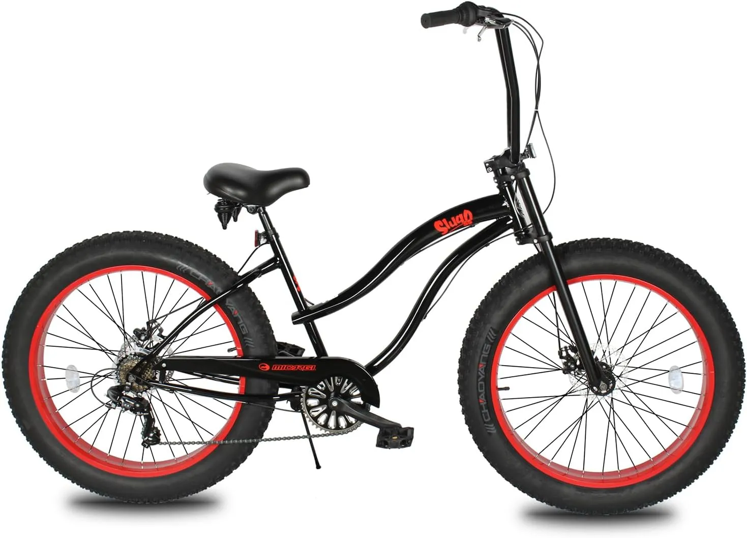 MICARGI SLUGO Fat Tire Cruiser Bike for Mens & Women,Chopper Stretch Bike with Hi-Ten Steel Frame 1/7-Speed Disc Brake, Complete Cruiser Bicycle for Adults Multi-Color