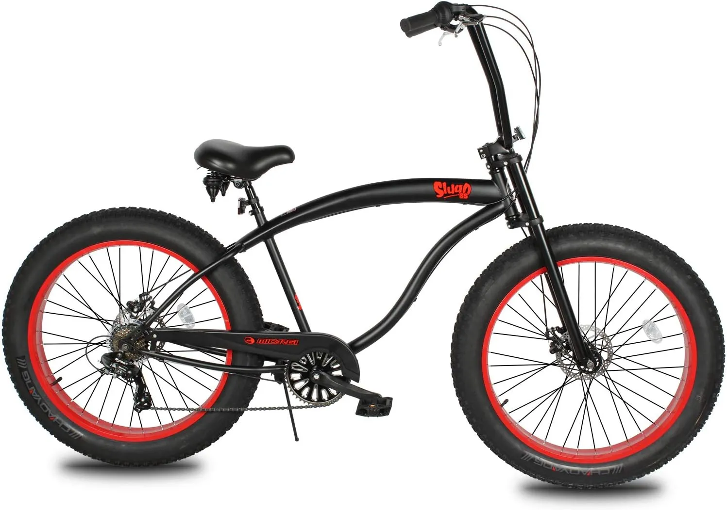MICARGI SLUGO Fat Tire Cruiser Bike for Mens & Women,Chopper Stretch Bike with Hi-Ten Steel Frame 1/7-Speed Disc Brake, Complete Cruiser Bicycle for Adults Multi-Color