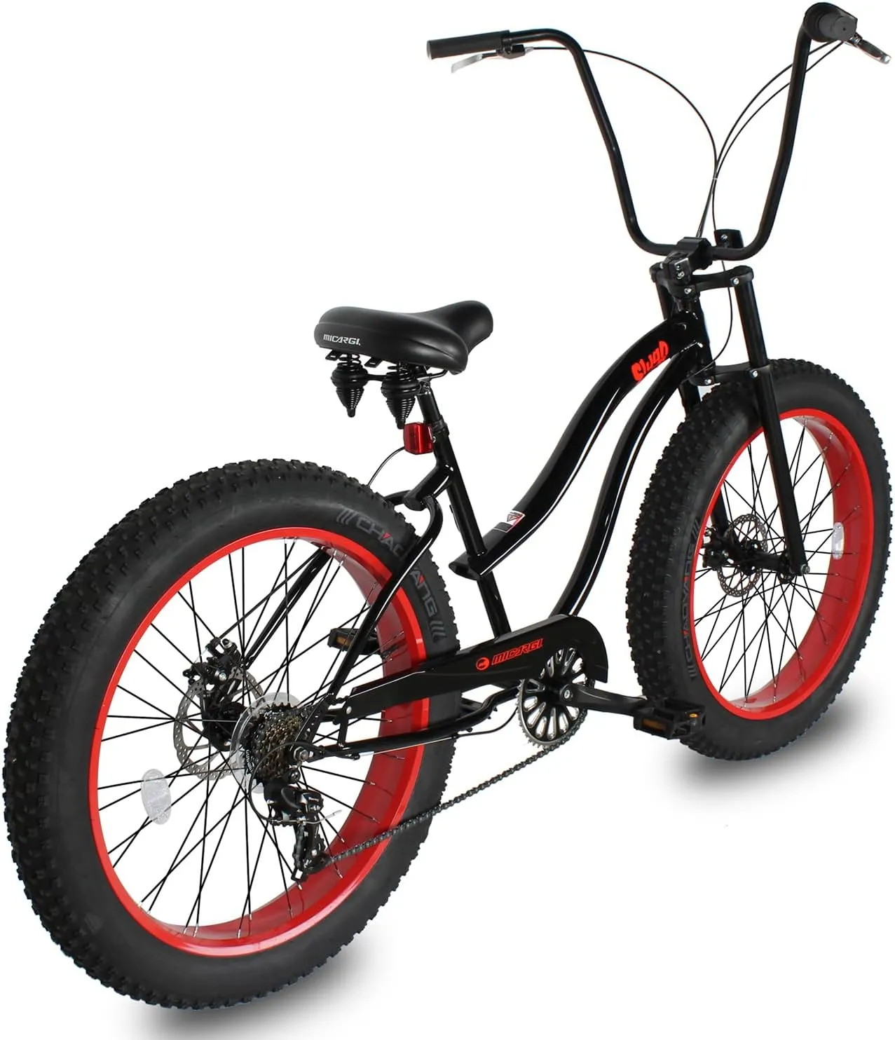 MICARGI SLUGO Fat Tire Cruiser Bike for Mens & Women,Chopper Stretch Bike with Hi-Ten Steel Frame 1/7-Speed Disc Brake, Complete Cruiser Bicycle for Adults Multi-Color