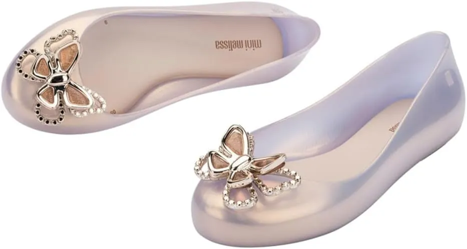 mini melissa Sweet Love Fly Jelly Flats for Girls- Girl's Ballet Flats w/Butterfly Design, Ballerina Flats, Kids Jelly Shoes