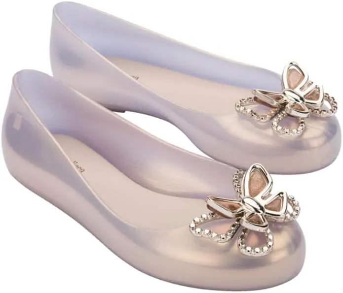 mini melissa Sweet Love Fly Jelly Flats for Girls- Girl's Ballet Flats w/Butterfly Design, Ballerina Flats, Kids Jelly Shoes