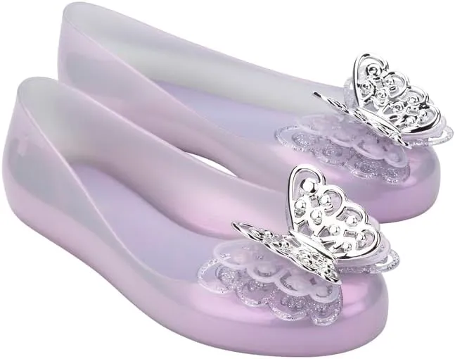 mini melissa Sweet Love Fly Jelly Flats for Girls- Girl's Ballet Flats w/Butterfly Design, Ballerina Flats, Kids Jelly Shoes