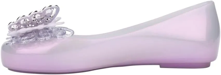 mini melissa Sweet Love Fly Jelly Flats for Girls- Girl's Ballet Flats w/Butterfly Design, Ballerina Flats, Kids Jelly Shoes