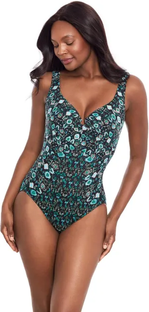 Miraclesuit Women's Swimwear Slimming Escape Underwire Molded Cup Bra Tummy Control One Piece Swimsuit