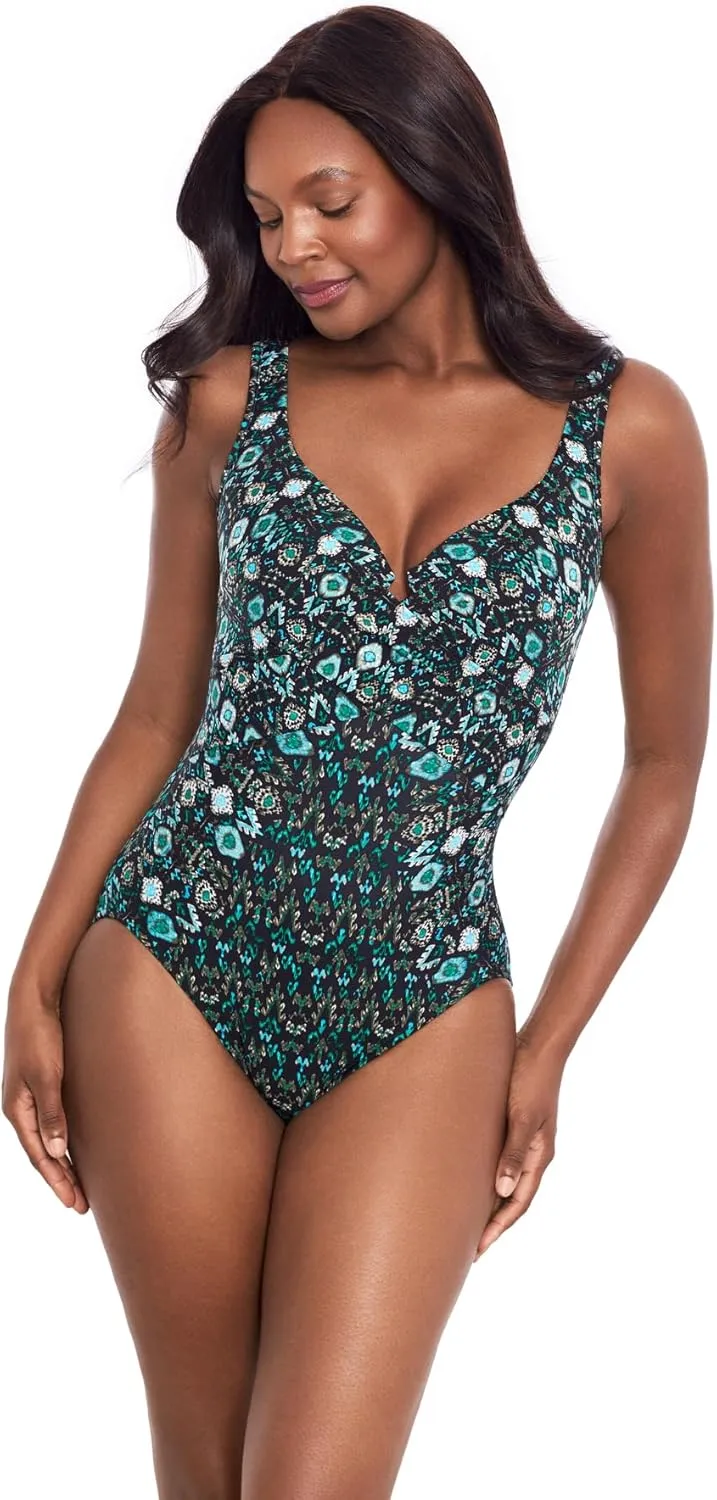 Miraclesuit Women's Swimwear Slimming Escape Underwire Molded Cup Bra Tummy Control One Piece Swimsuit