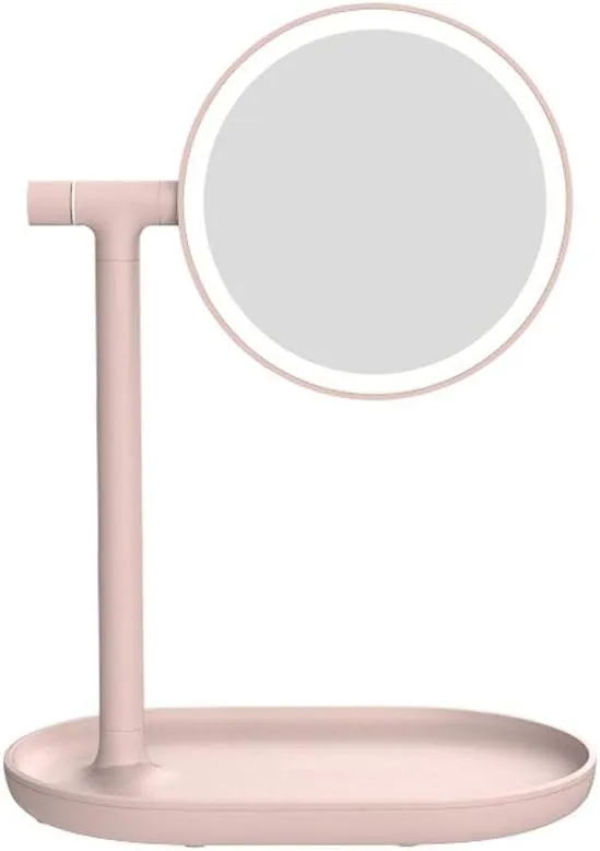 Mirrors Makeup Smart LED Charging Fill Light Flipping HD Desktop Double-Sided Makeup Tabletop (Color : Pink) (Color : Green)