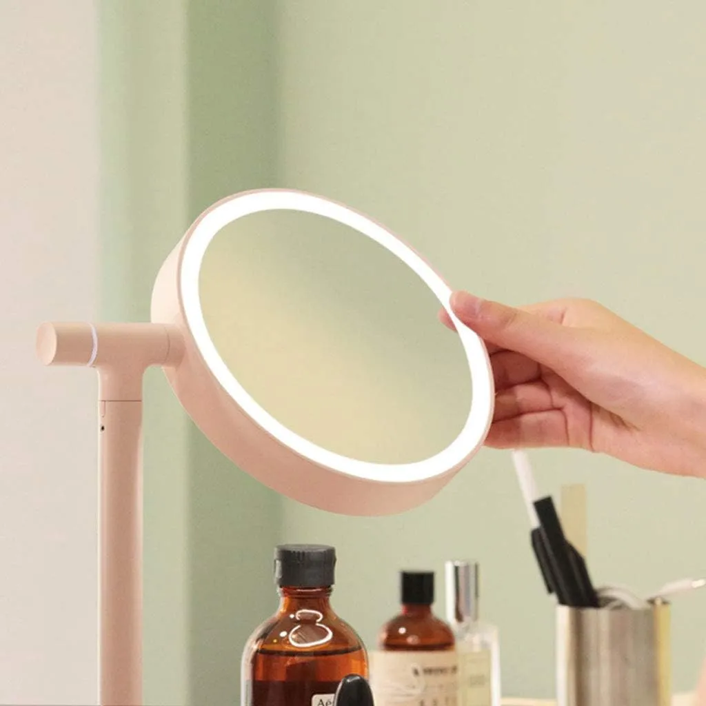 Mirrors Makeup Smart LED Charging Fill Light Flipping HD Desktop Double-Sided Makeup Tabletop (Color : Pink) (Color : Green)