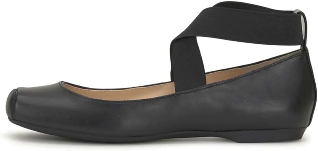 miss left Women's Stretchy Crisscross Strap Ballerina Flats Closed Square Toe Slip On Comfy Dance Party Shoe Size 4-16 US
