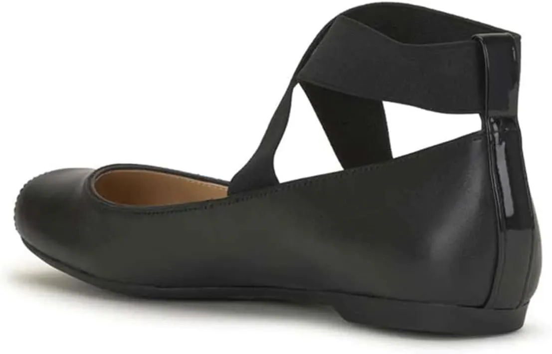 miss left Women's Stretchy Crisscross Strap Ballerina Flats Closed Square Toe Slip On Comfy Dance Party Shoe Size 4-16 US