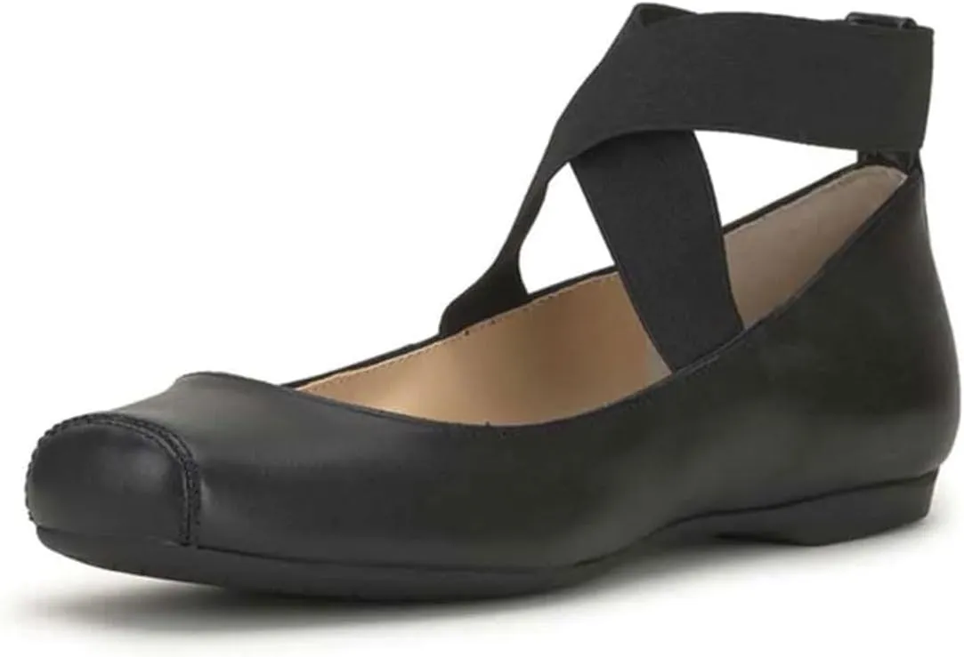 miss left Women's Stretchy Crisscross Strap Ballerina Flats Closed Square Toe Slip On Comfy Dance Party Shoe Size 4-16 US
