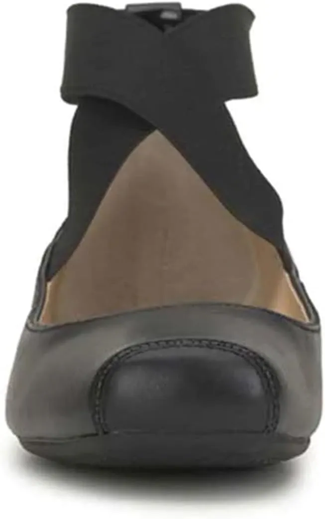 miss left Women's Stretchy Crisscross Strap Ballerina Flats Closed Square Toe Slip On Comfy Dance Party Shoe Size 4-16 US