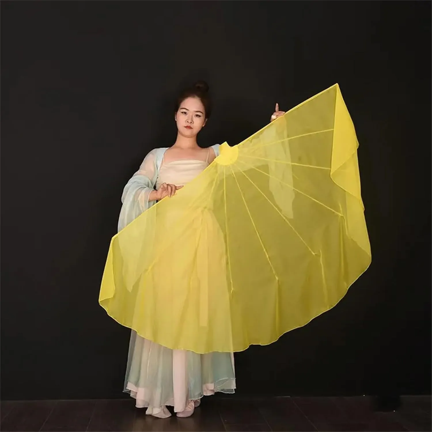 Mnjyihy 2Pcs Light Weight Flowy Fishbone Fan Opening Stage Props Chiffon Chinese Folk Dance Performance Gradient Colour Dance Yangko Fan