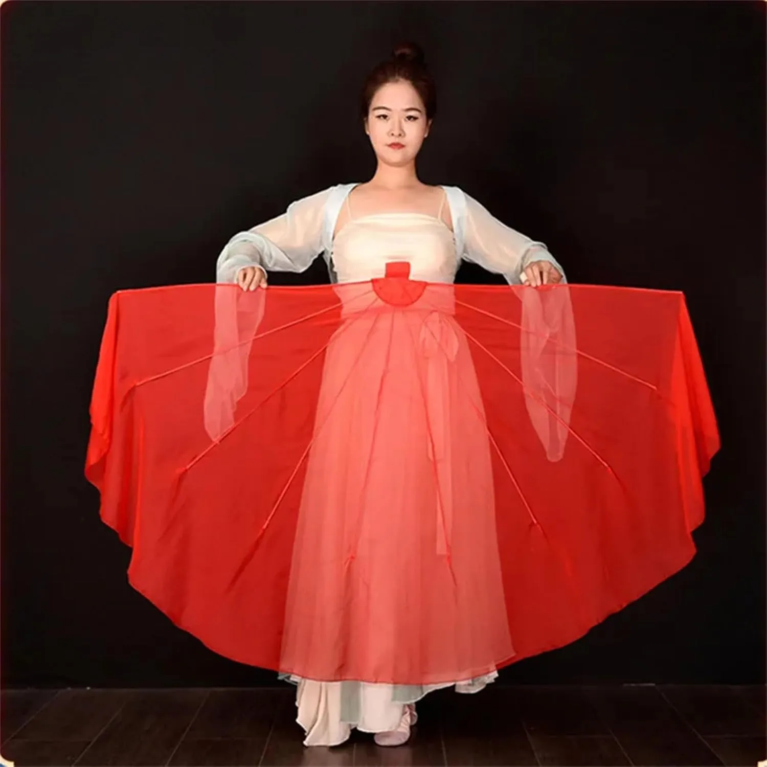 Mnjyihy 2Pcs Light Weight Flowy Fishbone Fan Opening Stage Props Chiffon Chinese Folk Dance Performance Gradient Colour Dance Yangko Fan