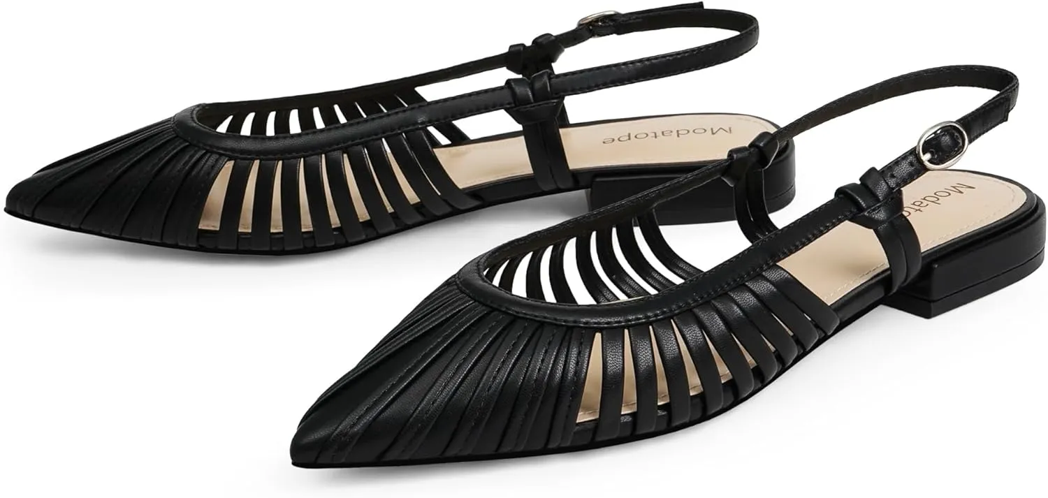 Modatope Slingback Flats for Women Pointed Toe Ballet Flats Classic Low Heel Sandals Dress Shoes