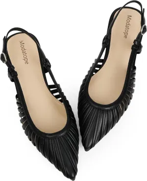Modatope Slingback Flats for Women Pointed Toe Ballet Flats Classic Low Heel Sandals Dress Shoes