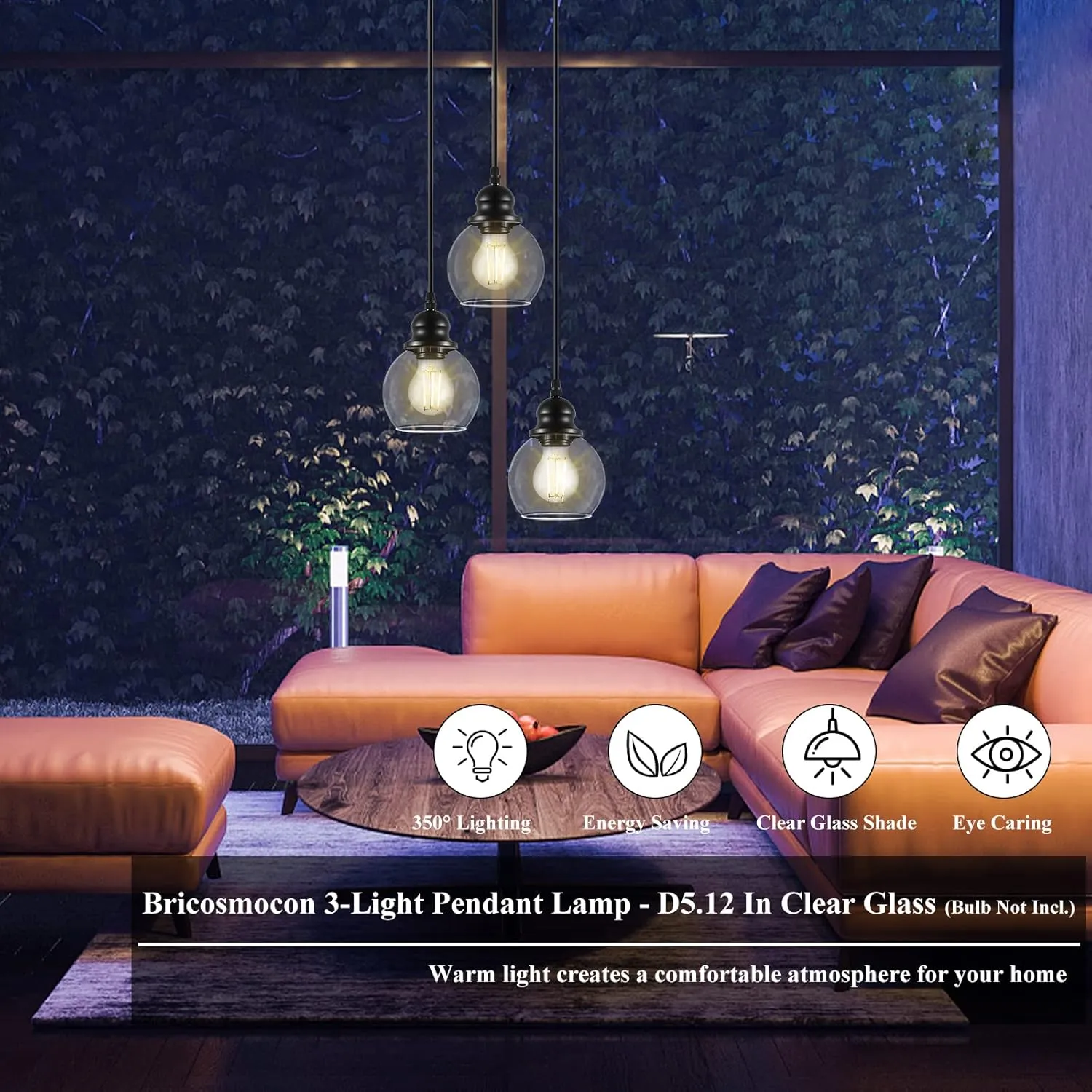 Modern 3-Light Pendant Light Fixtures, Industrial Hanging Ceiling Lamp With Clear Glass Shade, vintage Black Pendant lighting for Kitchen Island Living Room Hallway Bedroom Dining Hall Office Stairway