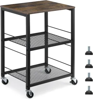 MOOACE Rustic 3 Tier End Table with Wheel,Side Table Nightstand Storage Shelf for Bedroom,Kitchen,Living Room and Office, Stable Metal Frame,Wood Top, Easy Assembly - Brown&Black