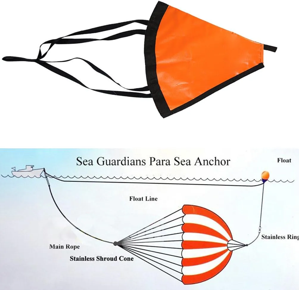 MOOCY Sea Anchor Drift Sock,24”/32”/42” Trolling Parachute Drift Anchor,Fabric Boat Anchor for Marine Boat/Yacht/Jet Ski/Inflatable/Power Boat/Sail Boat