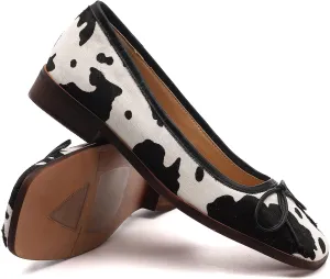 MOOMMO Women Ballet Flats Square Toe Slip on Flats for Women Comfortable Animal Print Flats Shoes Cow Pattern Bow Flat Heel Pumps Cute Dress Shoes Fur Daily Work 4-10 M US