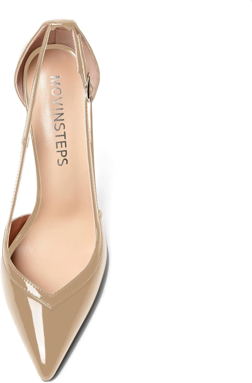 MOVINSTEPS Womens Dress Adjustable Strap Slip On Dating Pointed Toe Patent Stiletto High Heel Pumps Shoes 4.7 Inch