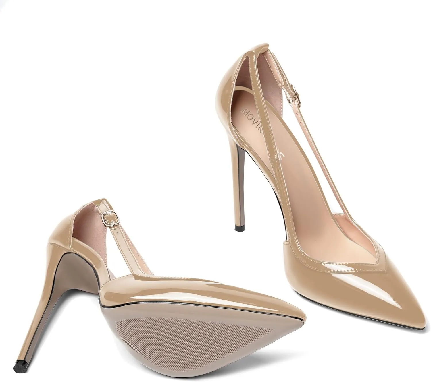MOVINSTEPS Womens Dress Adjustable Strap Slip On Dating Pointed Toe Patent Stiletto High Heel Pumps Shoes 4.7 Inch