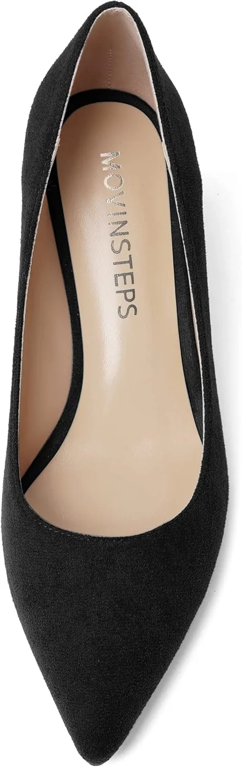 MOVINSTEPS Womens Pointed Toe Evening Sexy Suede Slip On Stiletto Mid Heel Pumps Shoes 2.5 Inch