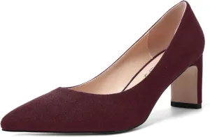 MOVINSTEPS Womens Slip On Party Suede Pointed Toe Sexy Block Mid Heel Pumps Shoes 2.5 Inch