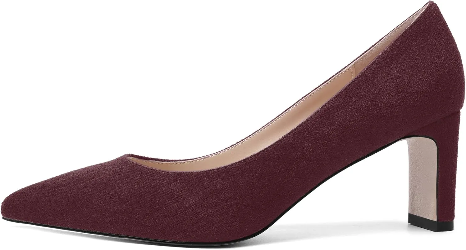 MOVINSTEPS Womens Slip On Party Suede Pointed Toe Sexy Block Mid Heel Pumps Shoes 2.5 Inch