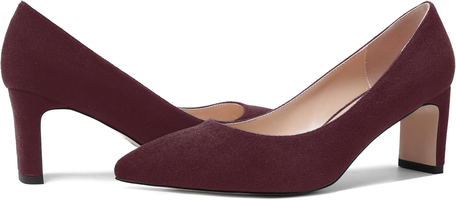 MOVINSTEPS Womens Slip On Party Suede Pointed Toe Sexy Block Mid Heel Pumps Shoes 2.5 Inch