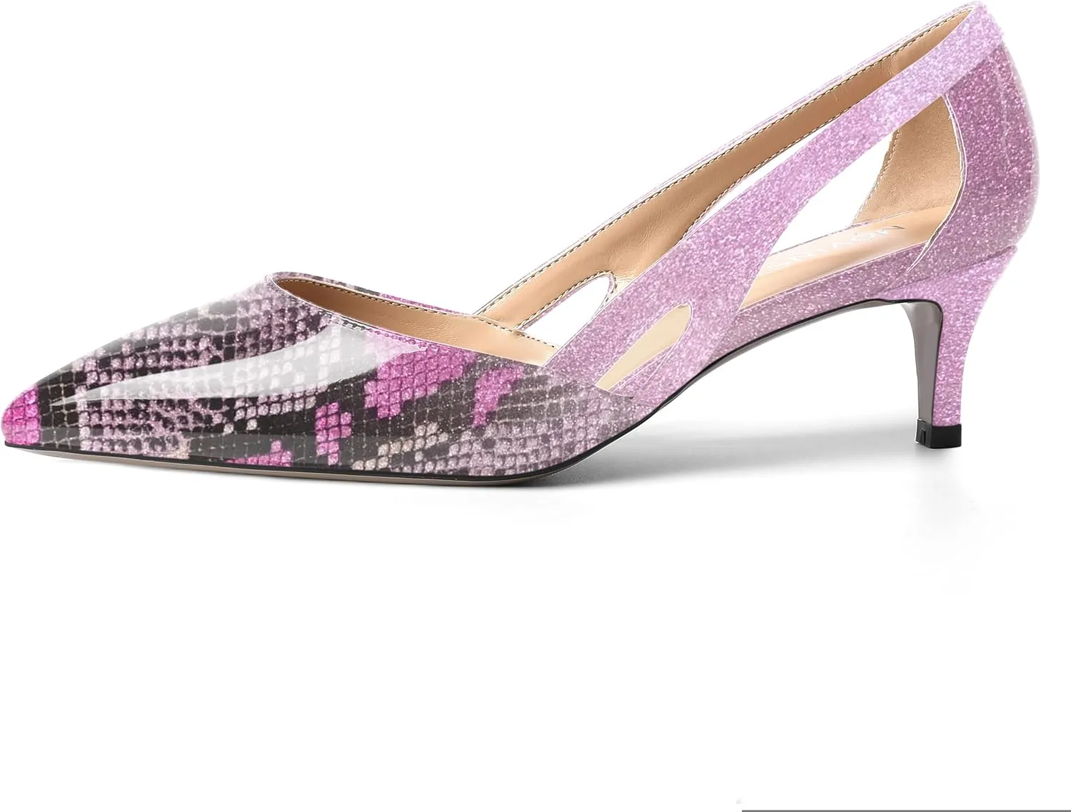 MOVINSTEPS Womens Wedding Cut Out Pointed Toe Patent Sexy Slip On Kitten Low Heel Pumps Shoes 2 Inch