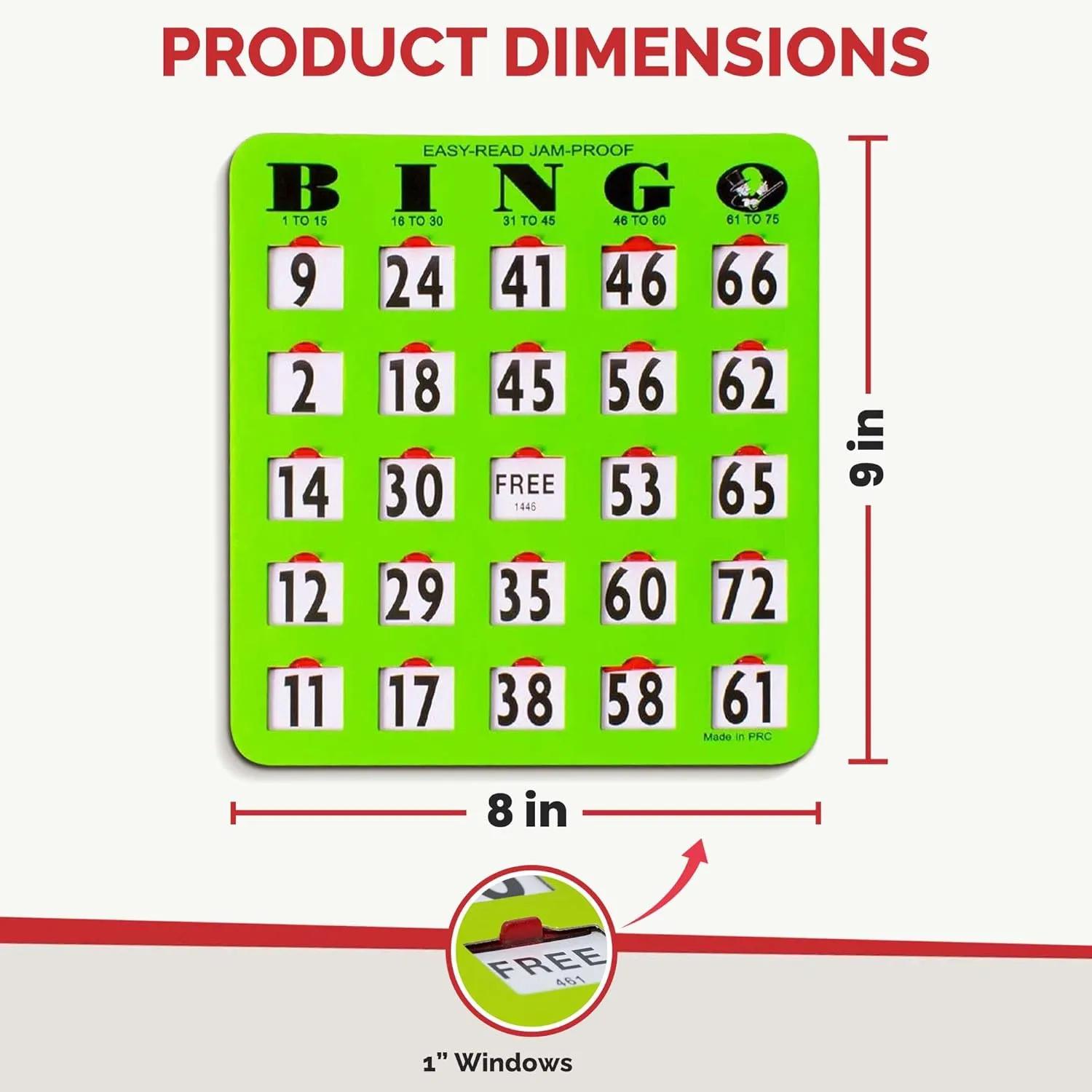 MR CHIPS Jam-Proof Easy-Read Large Print Fingertip Bingo Cards with Sliding Windows 200 Pack in Green Style