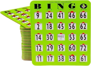 MR CHIPS Jam-Proof Easy-Read Large Print Fingertip Bingo Cards with Sliding Windows 200 Pack in Green Style