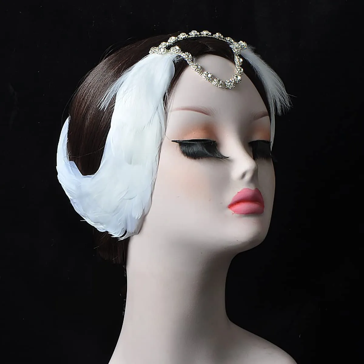 MTPLOP Classic White Feather and Diamond Hair Band for Ballet Dancers Swan Lake Dance Costume Hair Accessories (A-white, Use by adult)