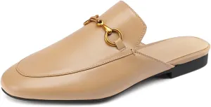 Mules for Women Comfort Slip On Leather Flats Closed Pointed Toe Slides with Metal Decoration Backless Loafers