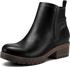mysoft Women's Elastic Gore Lug Sole Chelsea Boots Slip On Platform Chunky Heel Ankle Booties